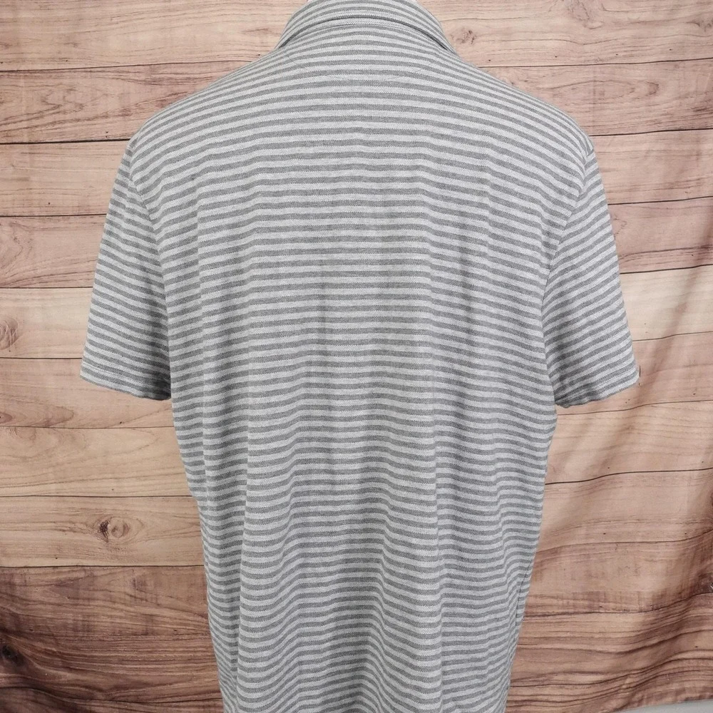 Banana Republic Shirt Mens XL Gray White Striped‎ Performance Pique Polo Casual
